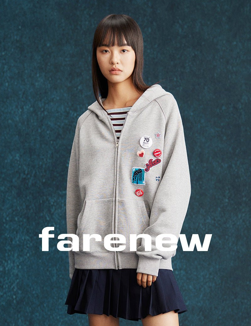 Retro Patch Zip Hoodie - SHICCACHE