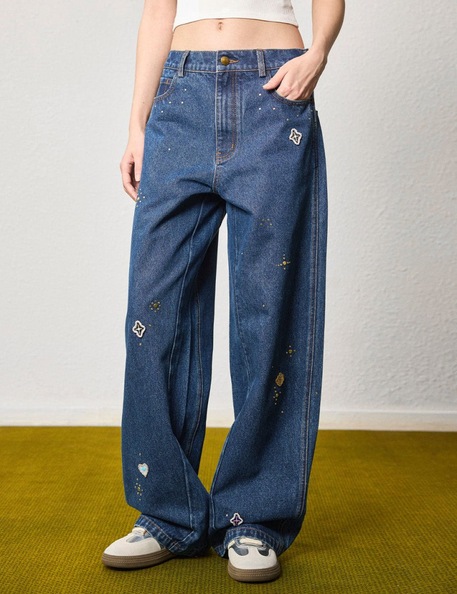 Starry Denim Wide - Leg Jeans - SHICCACHE