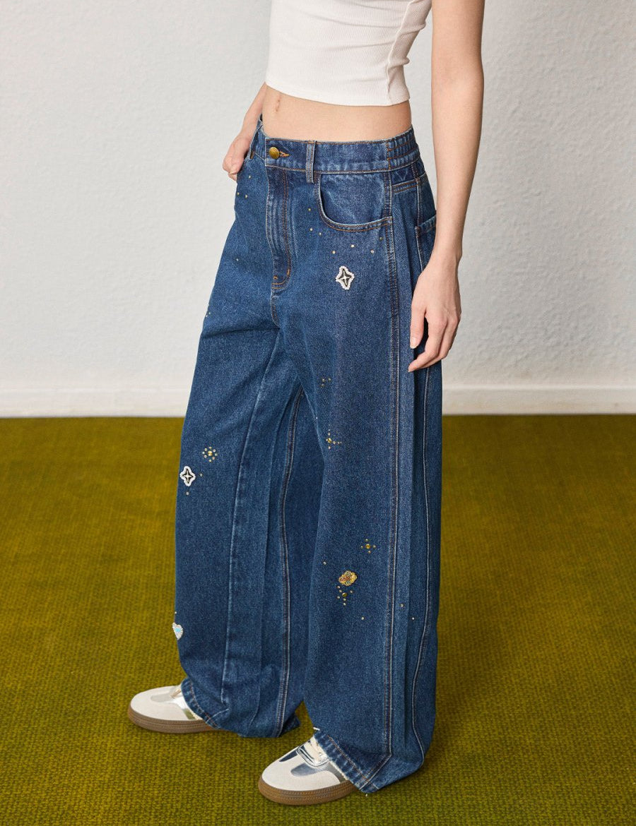 Starry Denim Wide - Leg Jeans - SHICCACHE