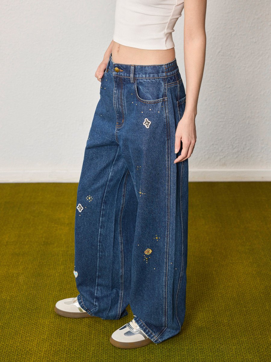 Starry Denim Wide - Leg Jeans - SHICCACHE
