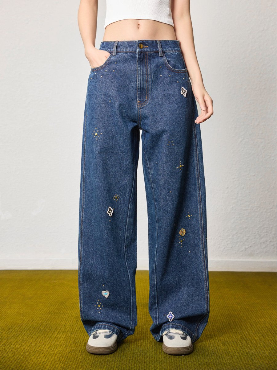 Starry Denim Wide - Leg Jeans - SHICCACHE