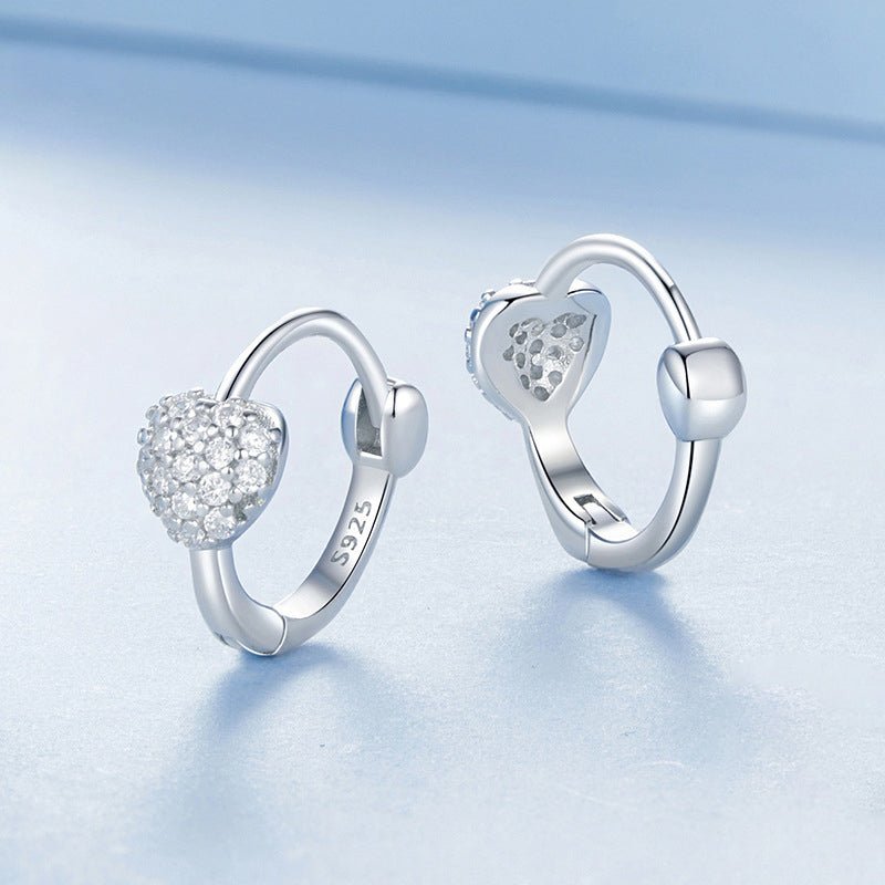 Sterling Heart Zircon Huggie Earrings - SHICCACHE
