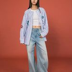 Striped Beaded Collar Blouse - SHICCACHE