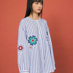 Striped Beaded Collar Blouse - SHICCACHE