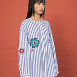 Striped Beaded Collar Blouse - SHICCACHE