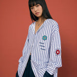 Striped Beaded Collar Blouse - SHICCACHE