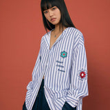 Striped Beaded Collar Blouse - SHICCACHE