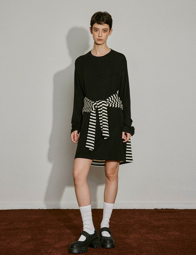 Striped Illusion Layer Dress - SHICCACHE