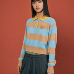 Striped Knit Polo Top - SHICCACHE