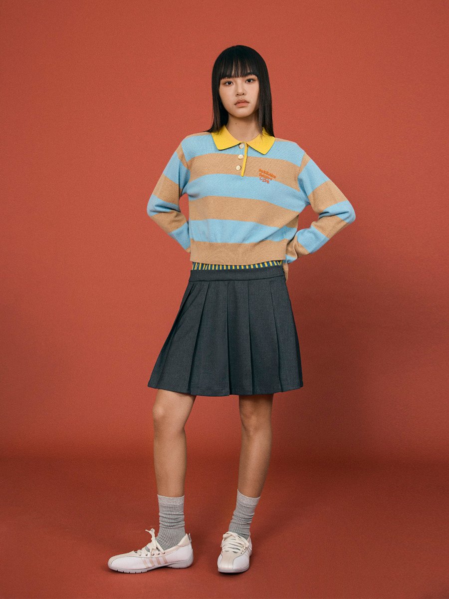 Striped Knit Polo Top - SHICCACHE