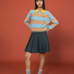 Striped Knit Polo Top - SHICCACHE