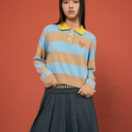 Striped Knit Polo Top - SHICCACHE