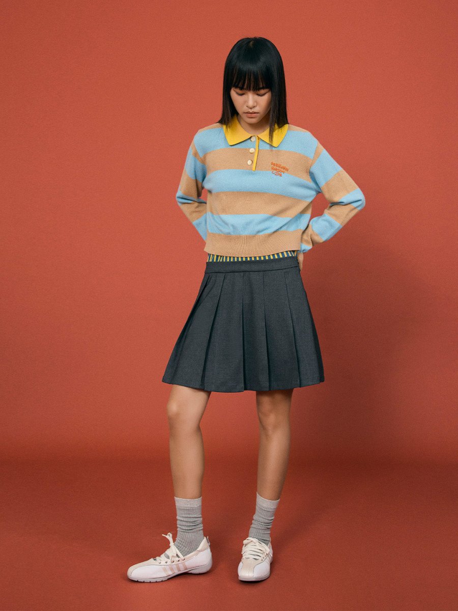 Striped Knit Polo Top - SHICCACHE