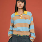 Striped Knit Polo Top - SHICCACHE