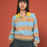 Striped Knit Polo Top - SHICCACHE