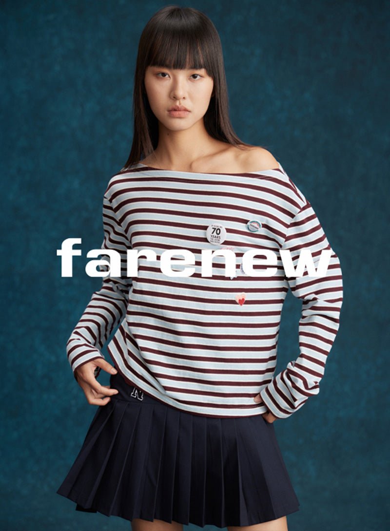 Striped Off - Shoulder Long Sleeve Tee - SHICCACHE