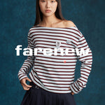 Striped Off - Shoulder Long Sleeve Tee - SHICCACHE