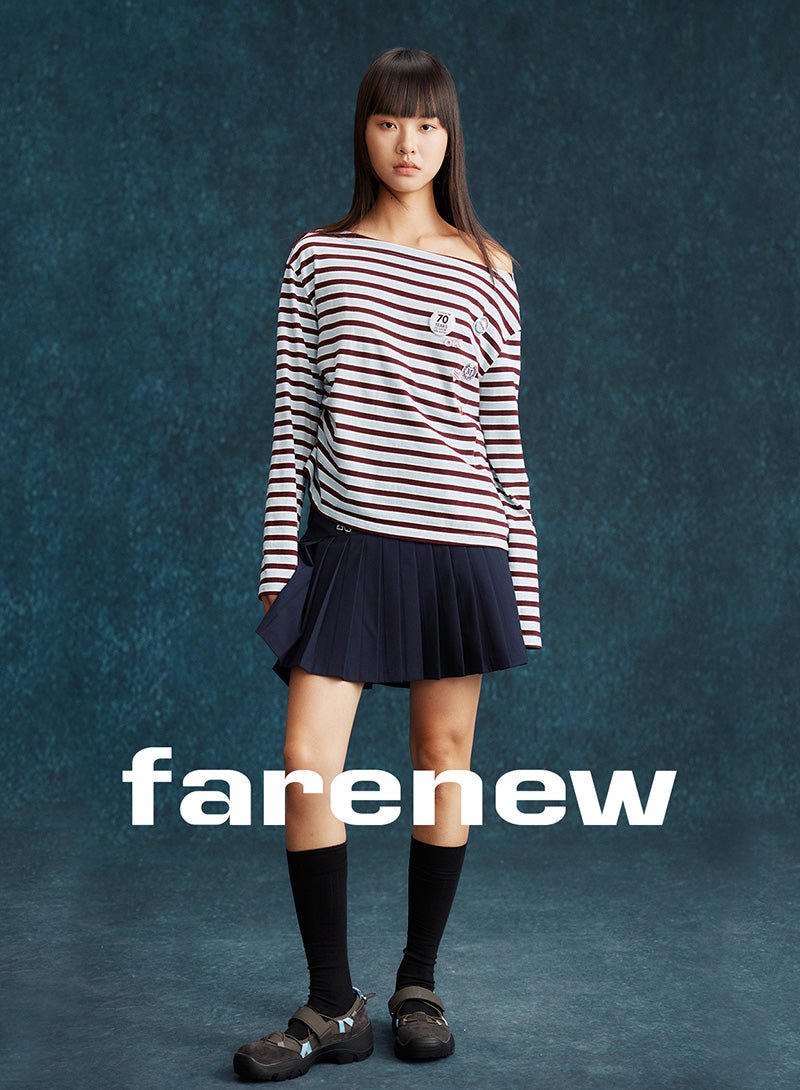 Striped Off - Shoulder Long Sleeve Tee - SHICCACHE