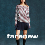 Striped Off - Shoulder Long Sleeve Tee - SHICCACHE