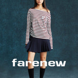 Striped Off - Shoulder Long Sleeve Tee - SHICCACHE