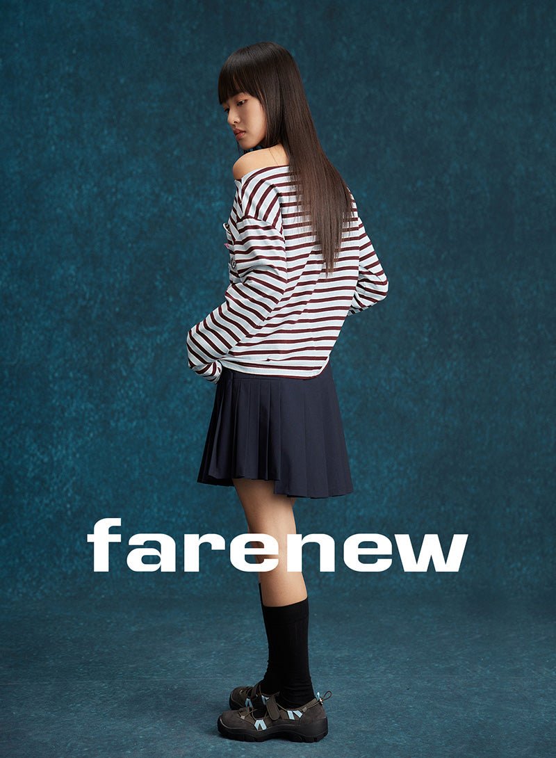 Striped Off - Shoulder Long Sleeve Tee - SHICCACHE