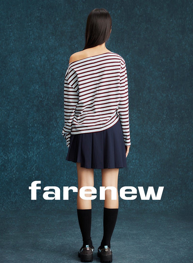 Striped Off - Shoulder Long Sleeve Tee - SHICCACHE
