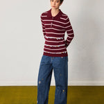 Striped Wool Polo with Gem Embellishments - SHICCACHE