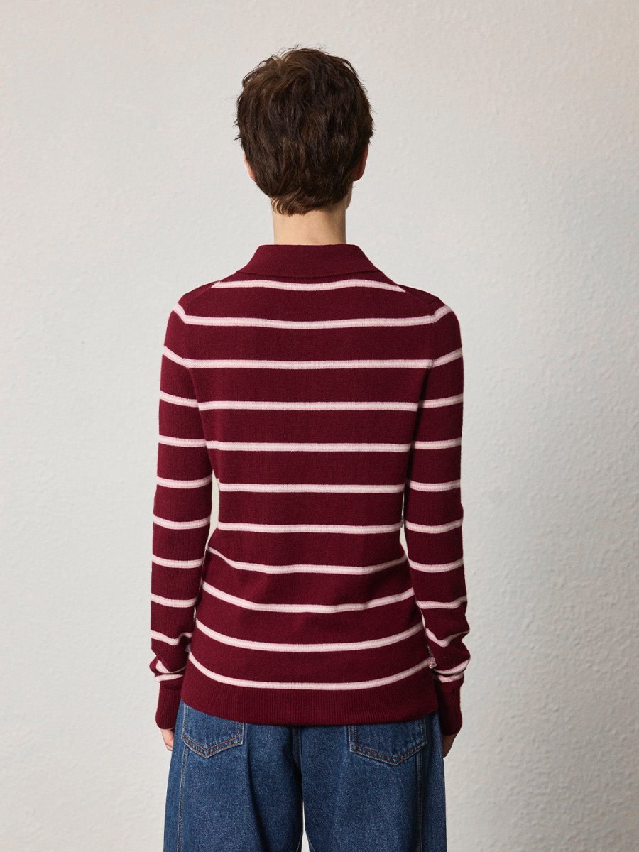 Striped Wool Polo with Gem Embellishments - SHICCACHE