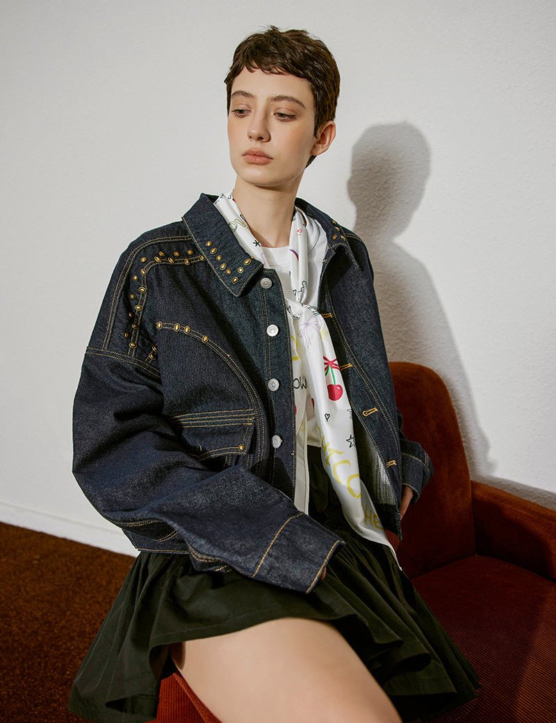 Studded Charm Denim Jacket - SHICCACHE
