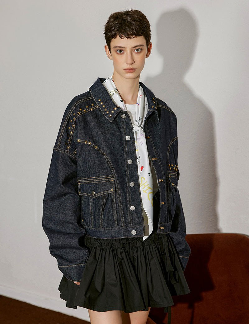 Studded Charm Denim Jacket - SHICCACHE