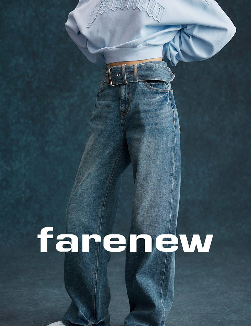 Washed Denim Belted Trousers - SHICCACHE