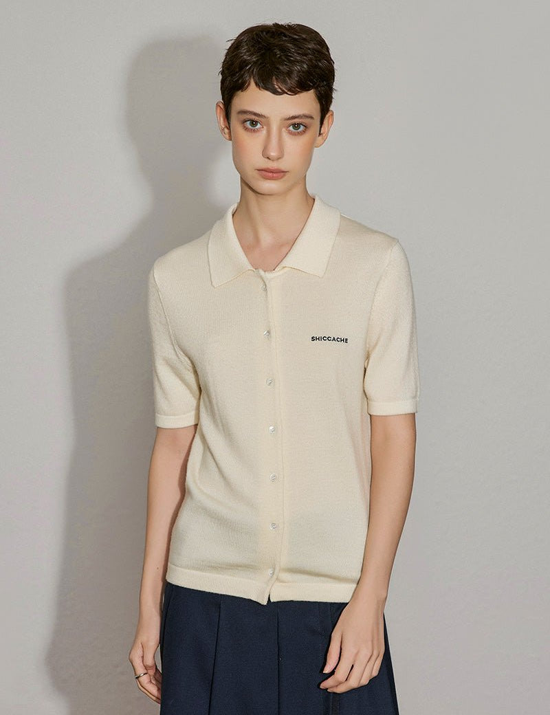 Wool Knit Polo Button - Down Top - SHICCACHE