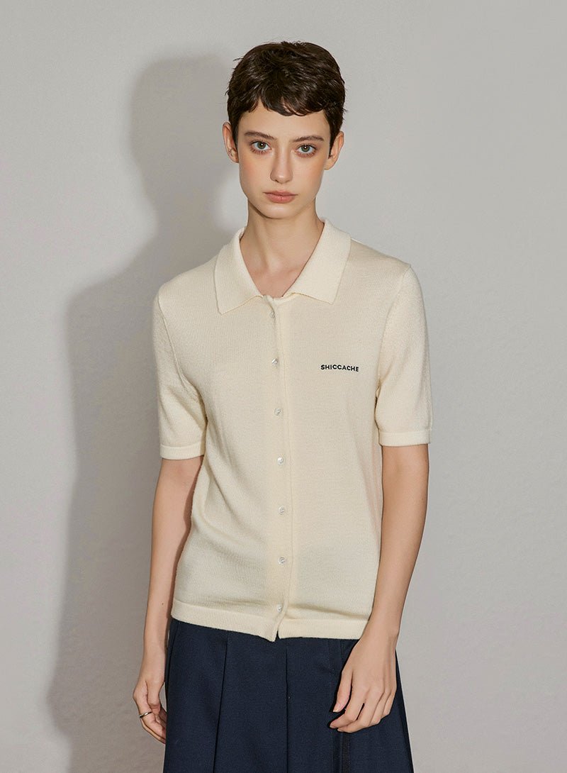 Wool Knit Polo Button - Down Top - SHICCACHE