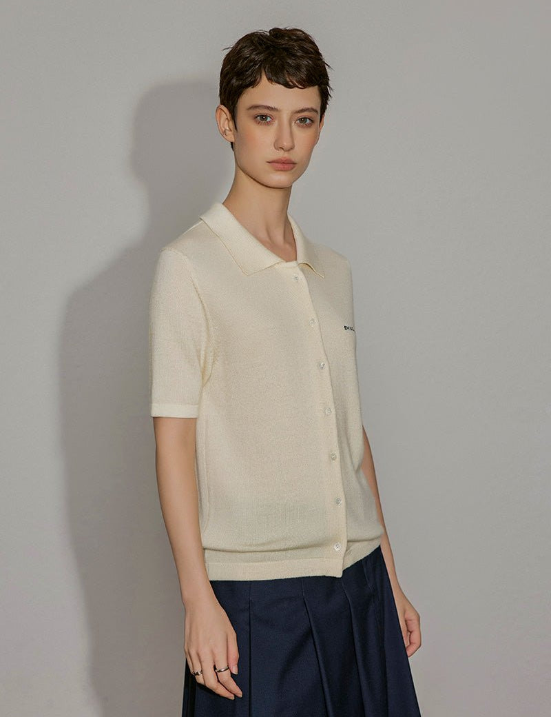 Wool Knit Polo Button - Down Top - SHICCACHE