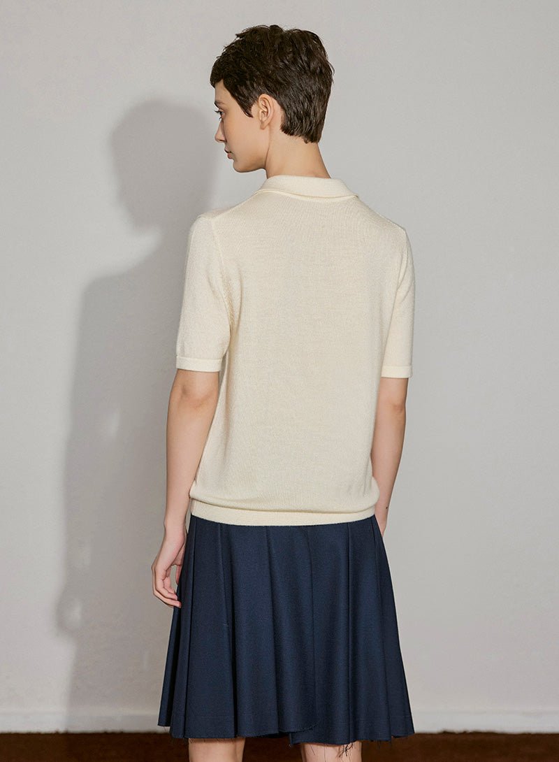 Wool Knit Polo Button - Down Top - SHICCACHE